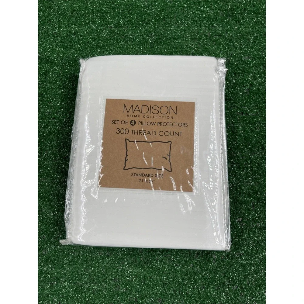 Madison Home Collection 300 Thread Count Set of 4 Pillowcase Protector White NEW
